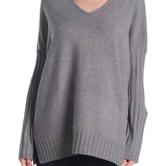 NWT FRENCH CONNECTION Baby Soft Ribbed Sleeve Sweater In Warm Graphite XL - Picture 1 of 5